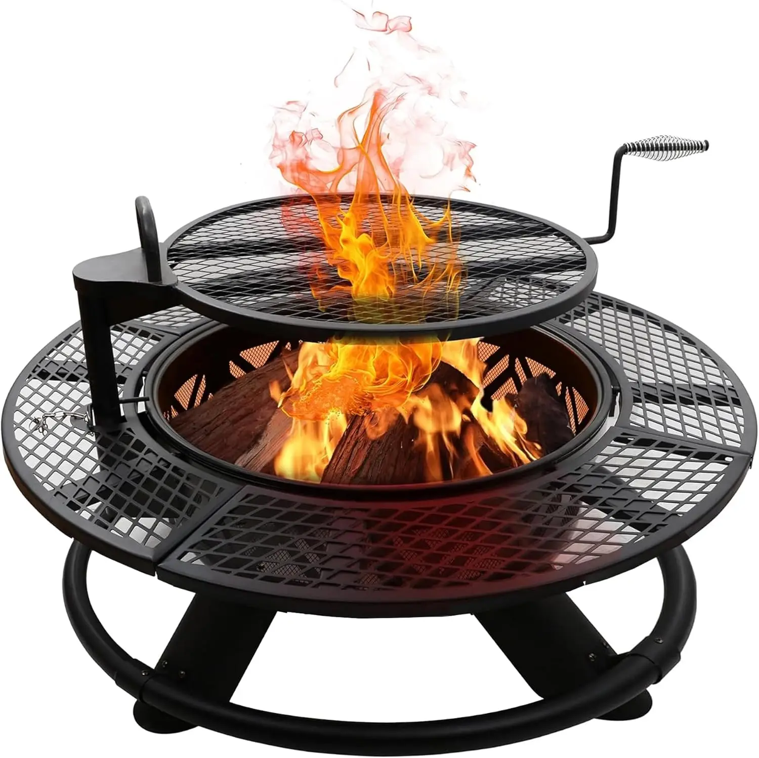 

47" Fire Pit w/ Adjustable Grill, Outdoor Fireplaces, Large Wood Burning Patio Fire Pits for Outside, 47"D x 47"W x 26"H, Black