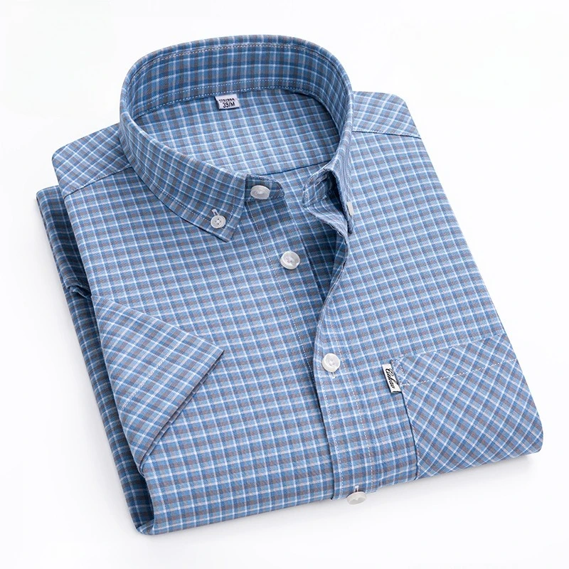 

8XL 7XL Classic Stripes Plaid Shirt Men White 100%cotton Easy-care White Short Sleeve Shirts for Men with Obese Casual Business