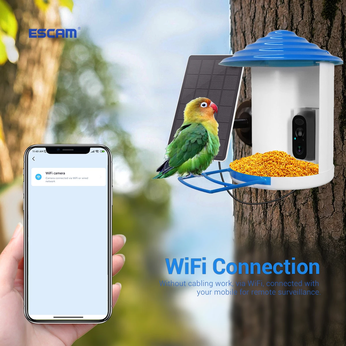 Escam-ソーラーバードフィーダーIPカメラ,icam365アプリケーション,ai認識,自動キャプチャ,視聴,pt389,1080p