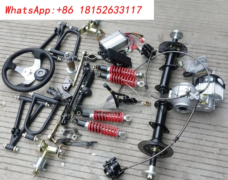 ملحقات كارت كهربائية معدلة ذات أربع عجلات ذاتية الصنع، نظام تعليق أمامي، محرك عمود تفاضلي، المحور الخلفي 6 بوصة مم