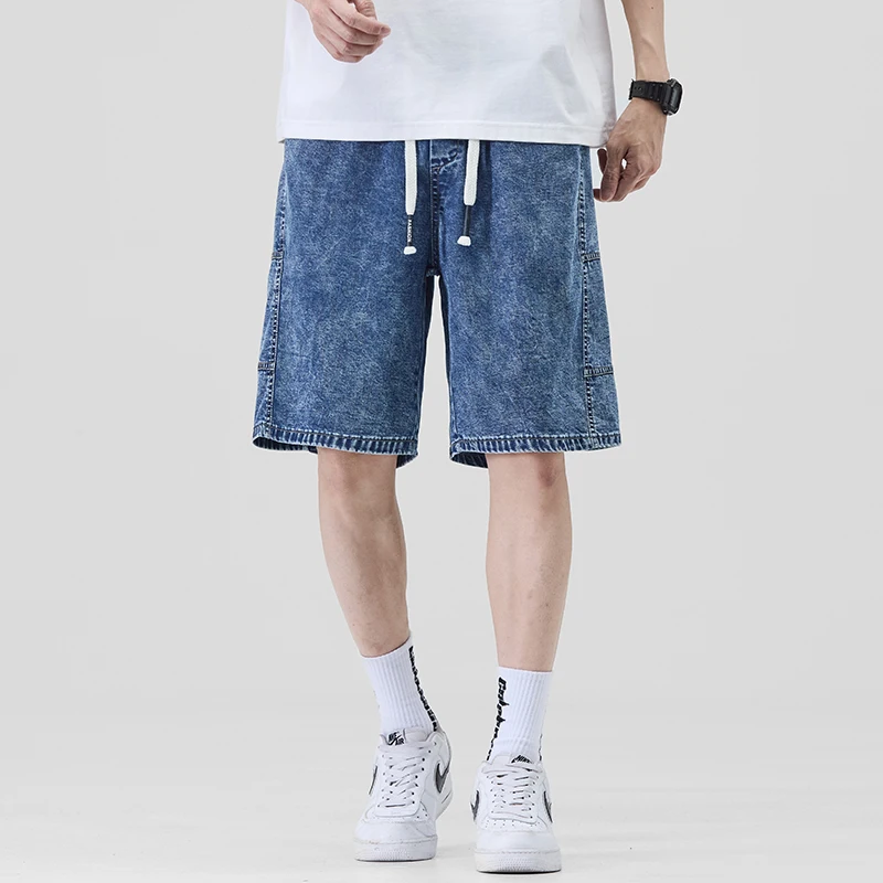 عالية الجودة الدنيم السراويل الجينز الرجال تمتد الصيف فضفاض 2000s الملابس لينة الرجال جينس قصير رجل الاتجاه تنفس Y2k رجل الملابس