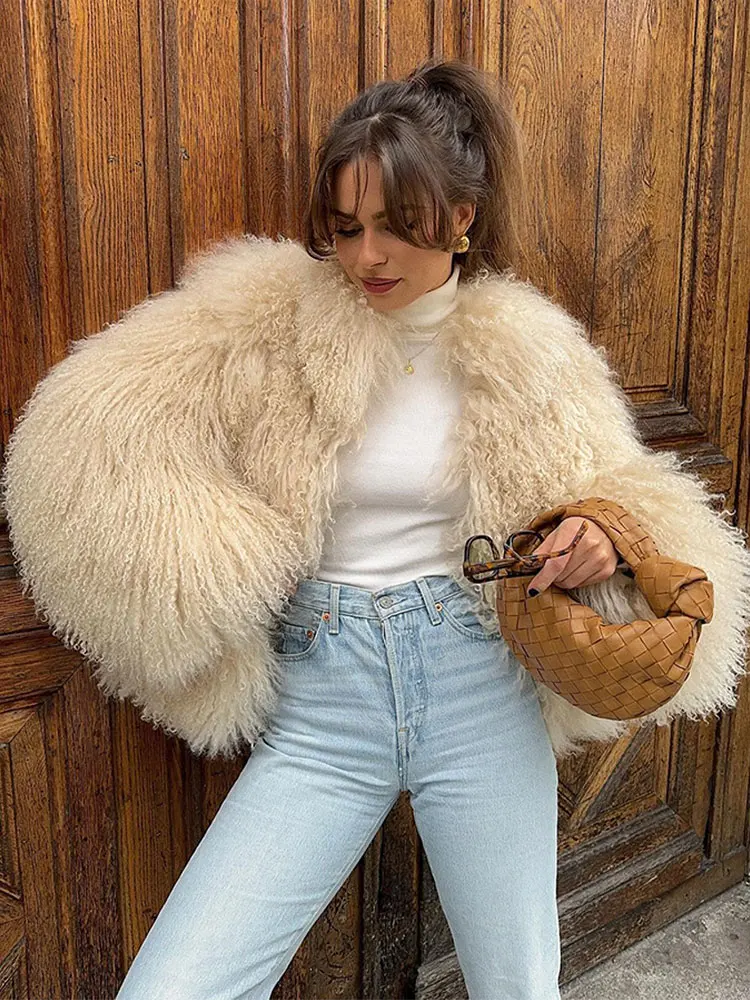 Chic Women Solid Fluffy Soft Faux Fur Short Coat Elegant Long Sleeves Cropped Overcoats Autumn Winter Female Warm Outwears