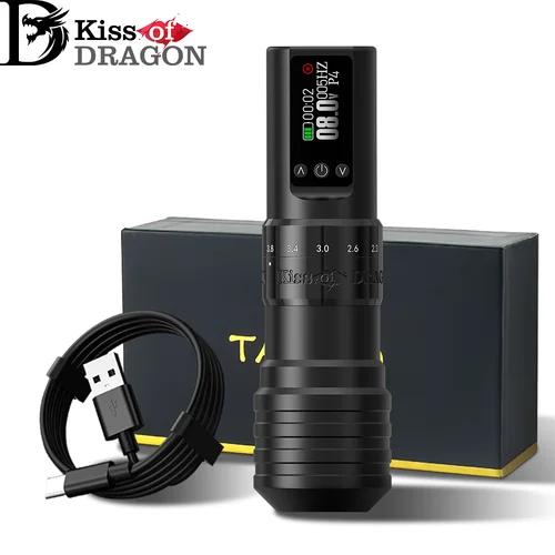 Máquina de tatuaje inalámbrica Kiss of Dragon, pluma de tatuaje con trazos ajustables de 2,0-4,2mm, fuente de alimentación, pistola para maquillaje permanente para artistas