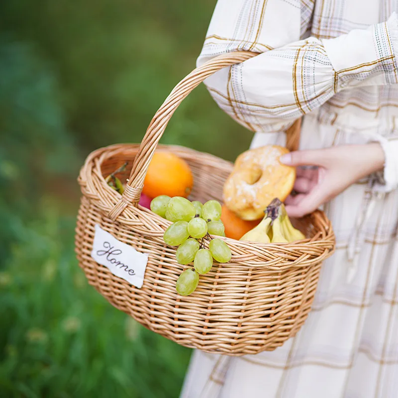 

Picnic Portable Oval Gift Hand- Spring Outing Woven Rattan Storage Basket