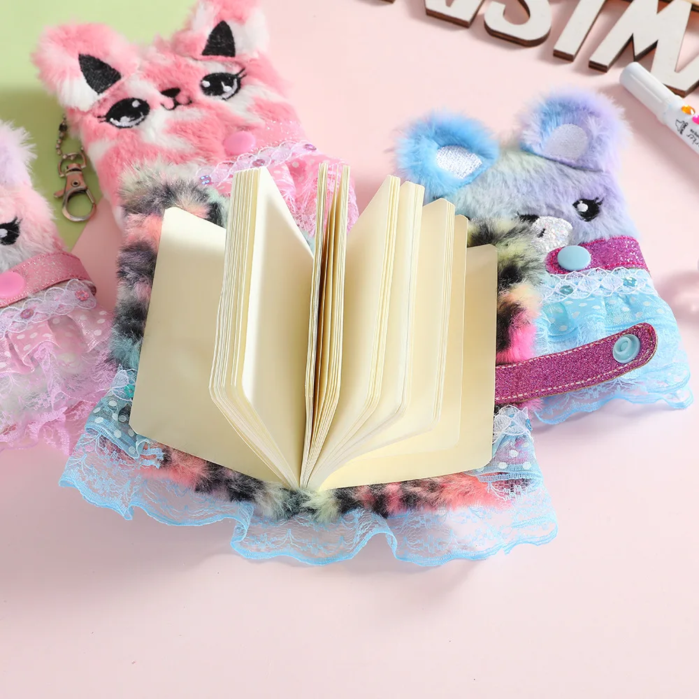 Girl Cartoon Plush Notebook Cute Cat Pink Dress Mini Note Book Princess Kawaii Pendant Notebooks Stationery Supplies