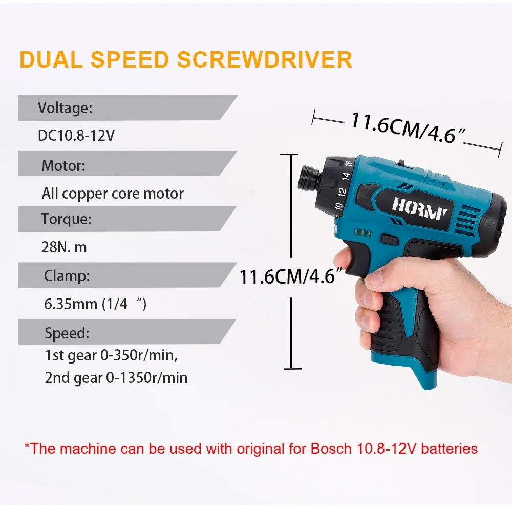 12V Cordless Electric Screwdriver 2 Gear Speed 1/4inch Screwdriver Wireless Hand Driver Drill Power Tool For Bosch Battery