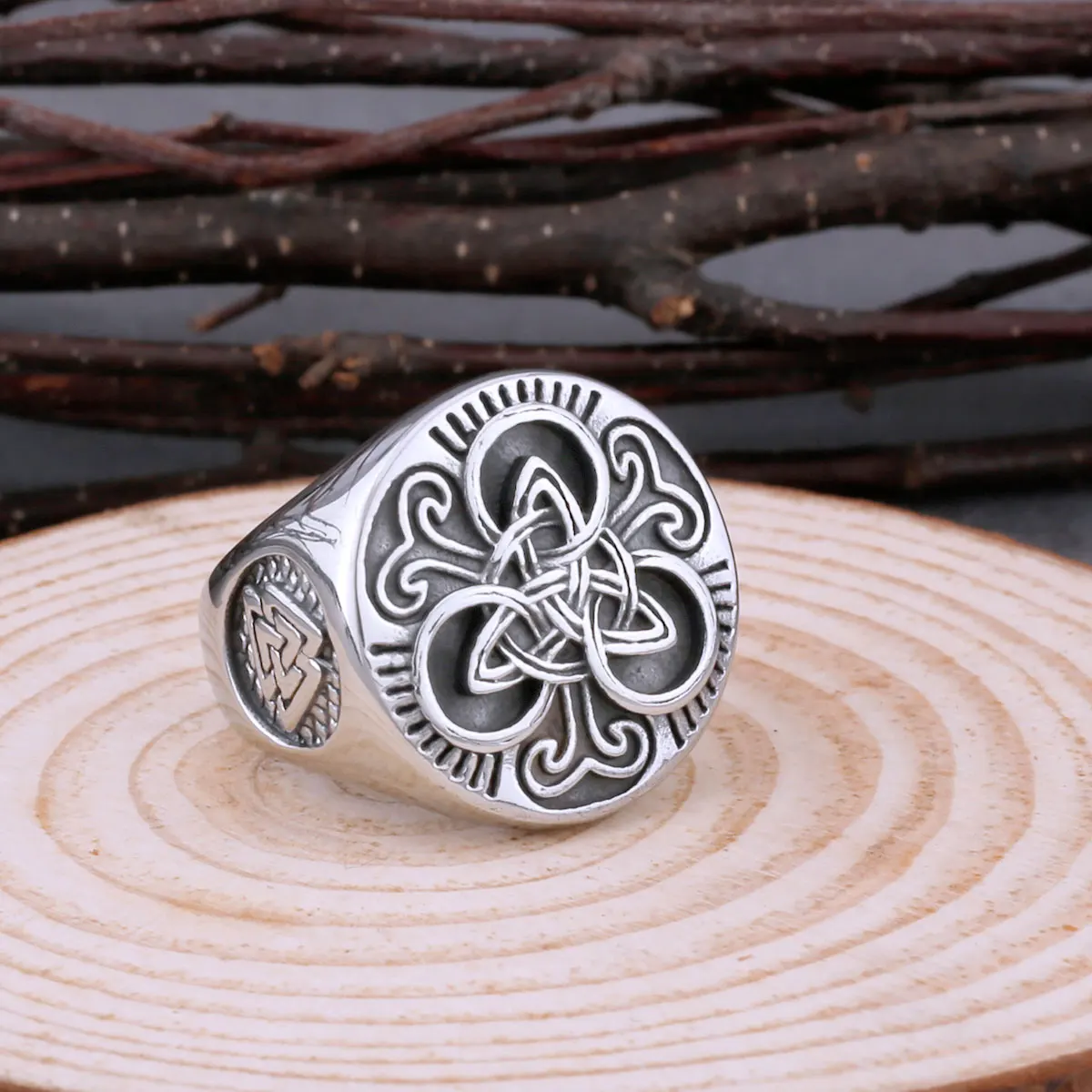 Stainless Steel Viking Vintage Trinity Rune Ring for Men Nordic Odin Valknut Amulet Accessories Celtic Knot Fashion Male Jewelry