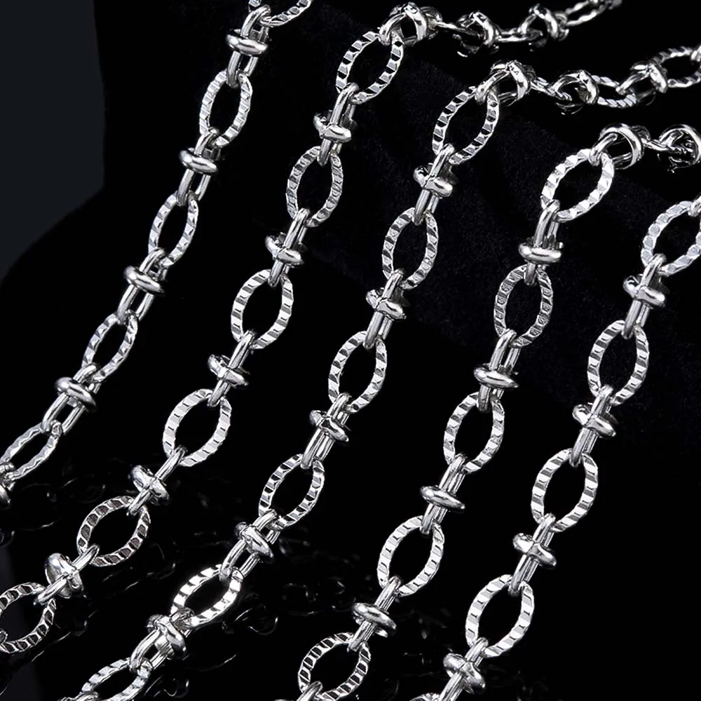 2M Stainless Steel Embossed Radial Grain Link Chain Metal Beads Steel Color Chains Jewelry Making DIY Bracelet Necklace Material