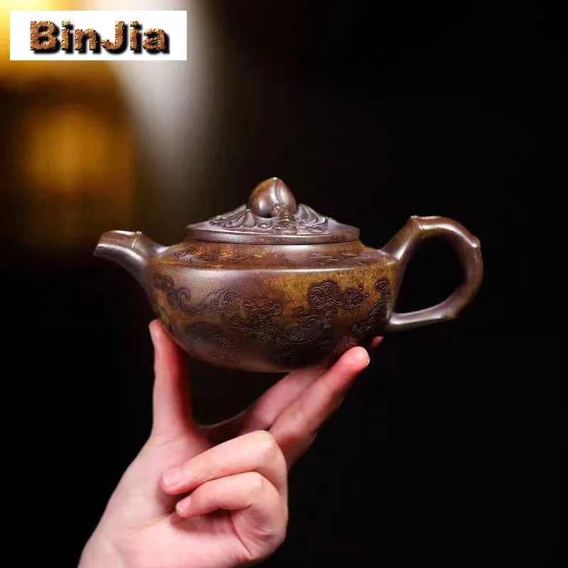 

350 мл Исинский фиолетовый глиняный чайник ручной работы, долголетие, персиковый горшок, необработанная руда, фарфоровая грязь, чайник, чайник, заварочный чайник Zisha