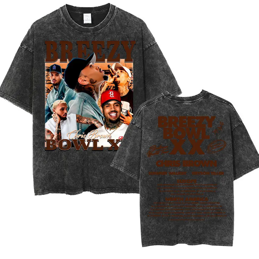 

Лимитированная серия футболок Chris Brown Breezy Bowl XX Tour 2025 к новому альбому, подарки для мужчин и женщин, винтажные футболки с коротким рукавом, уличная одежда