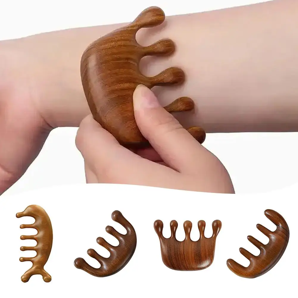 Wooden Massage Comb Head Face Scalp Gua Sha Massager Scraping Massage Natural Wide Facial Body Tooth Sandalwood B9X5