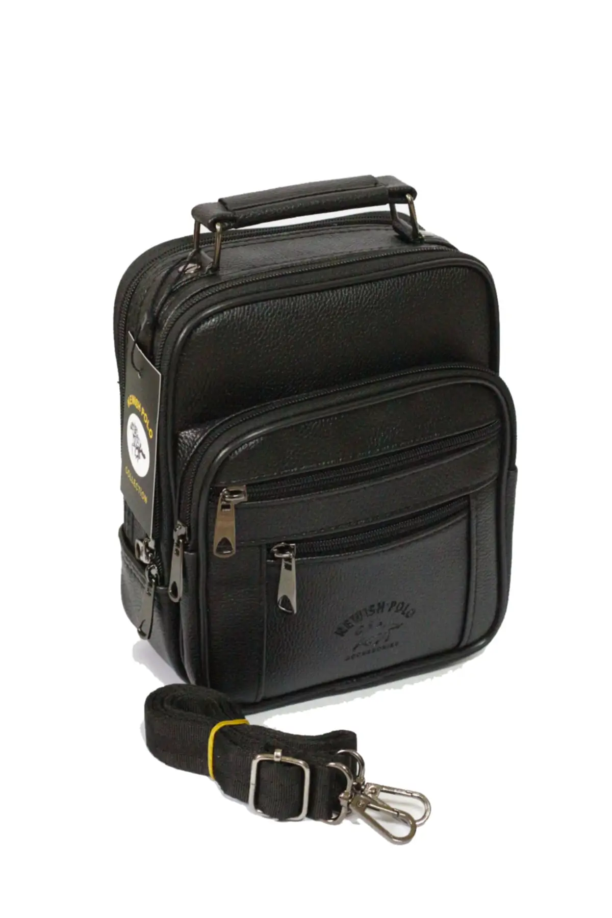 حقيبة كتف جلد سوداء للرجال حقيبة كتف و يد أنيقة مفيدة متعددة الوظائف تسليم سريع وآمن موديل 2022