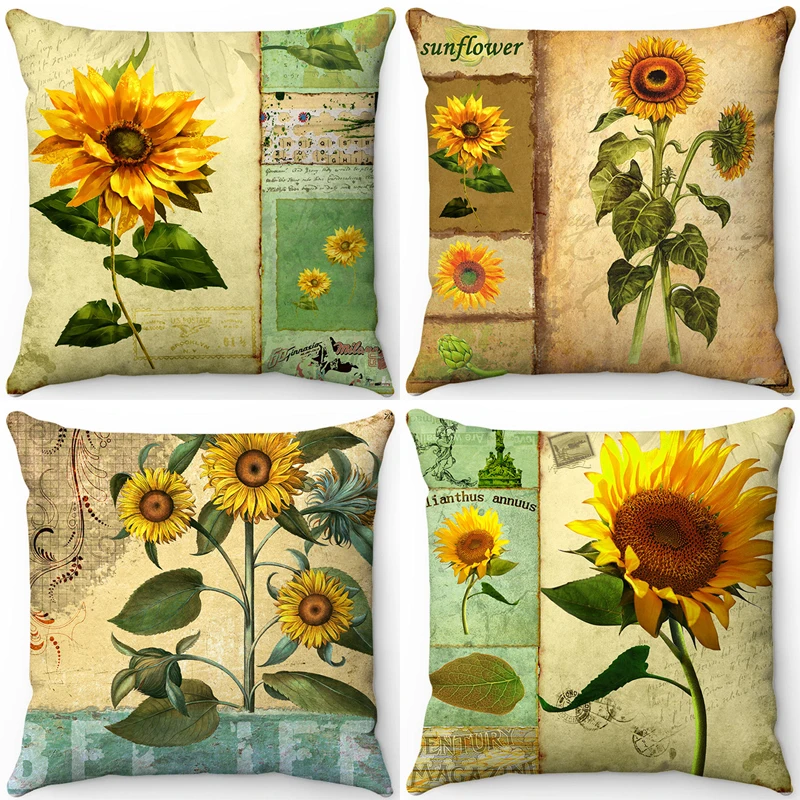 

Sunflowers Pillowcases 18x18 Inches Vintage Floral Throw Pillow Case Summer Home Decorative Cushion Cover Couch Pillow Covers