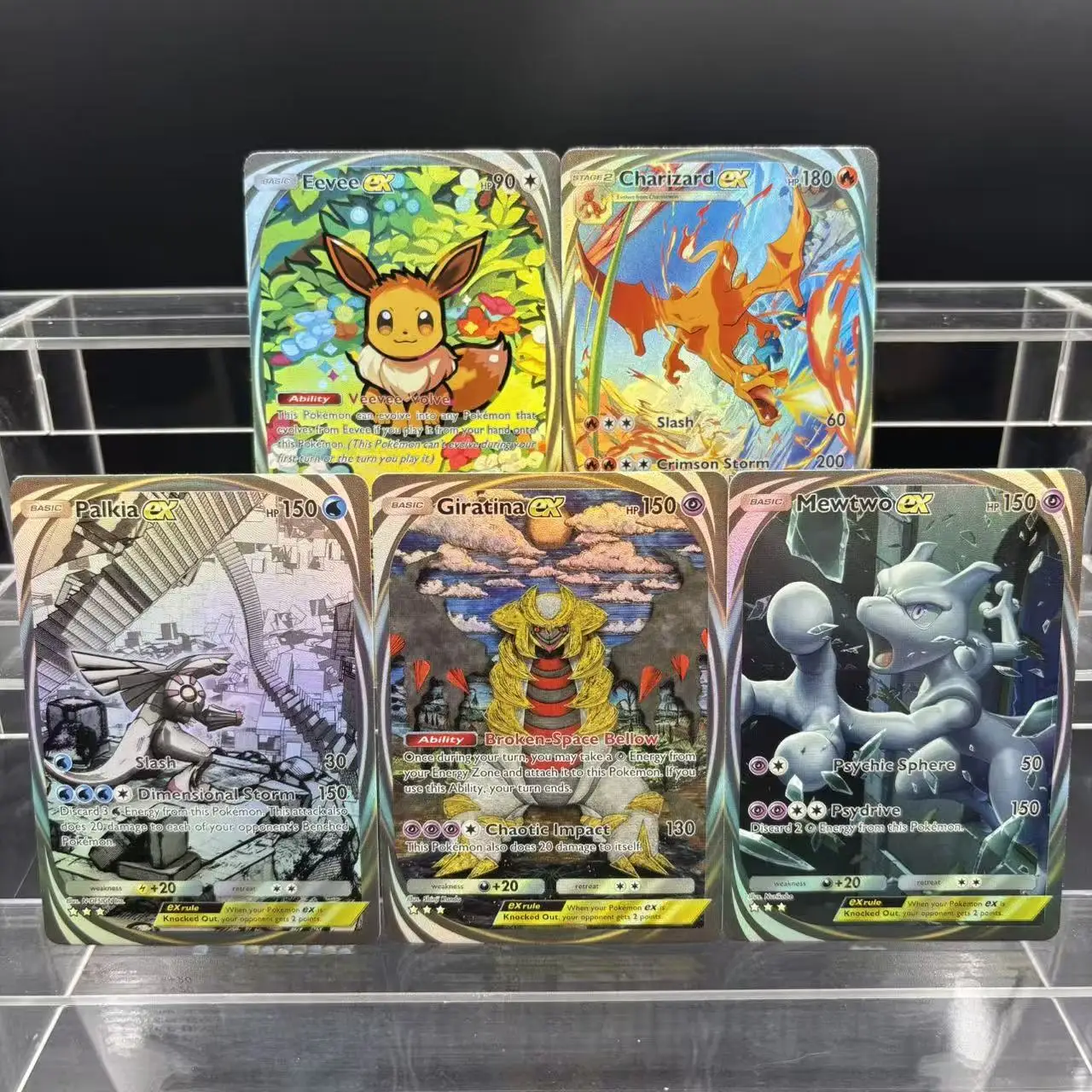 

5 шт./компл., самодельная PTCG, английский карманный Giratina Mewtwo Eevee Charizard, нарисованная вручную флэш-карта, коллекционная карта аниме «сделай сам», подарочная игрушка