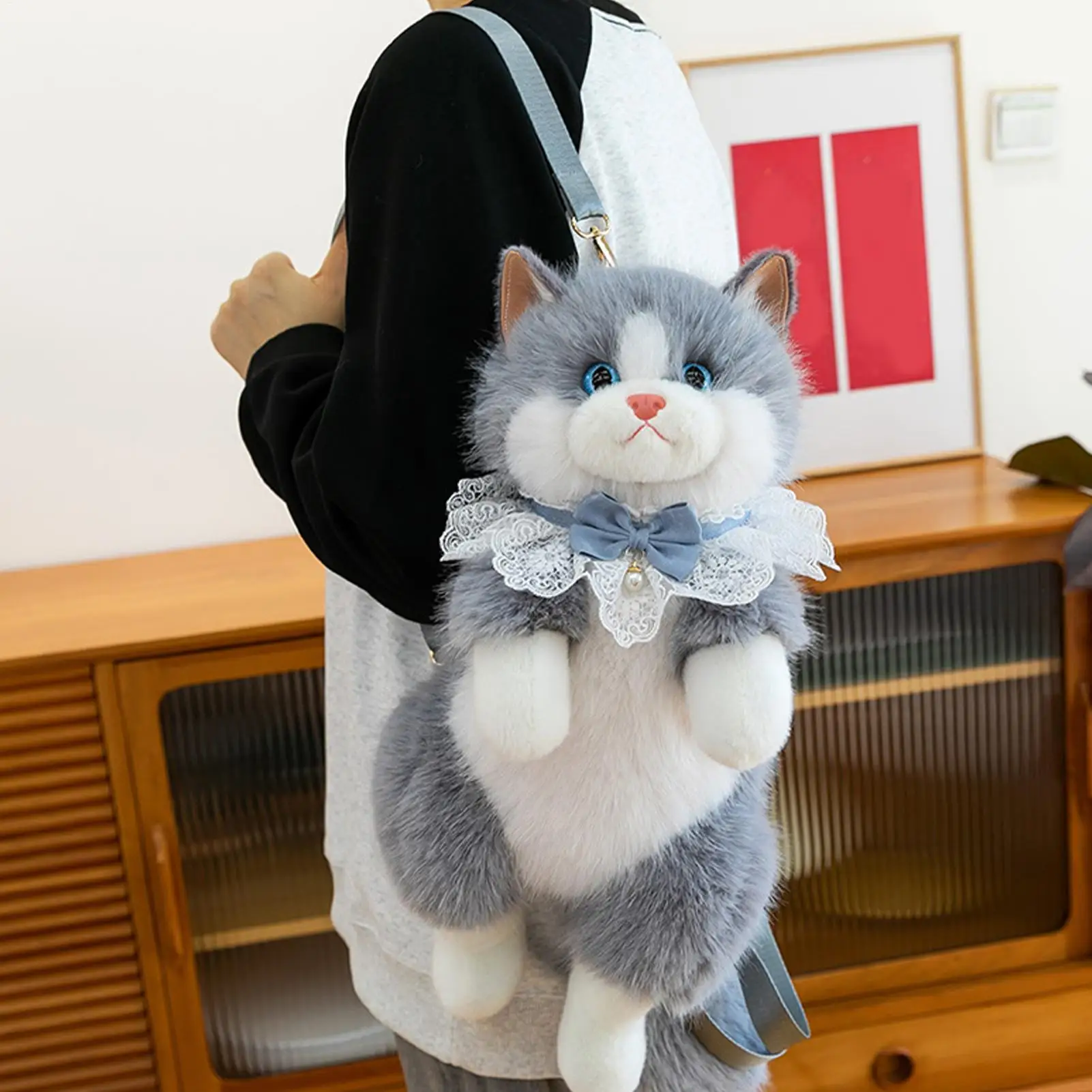 Mochila de Felpa con Forma de Gato, Bolsos de Peluche de Moda, Bolso de Hombro de Animal de Peluche para Mujeres, Niñas, Madres, Estudiantes Universitarias y Profesionales