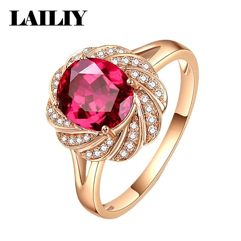 LAILIY925 Sterling Silber Roségold Geschenk Hochzeit mit blühenden Blumen Rubin Verstellbarer Ring für Damen Modeschmuck