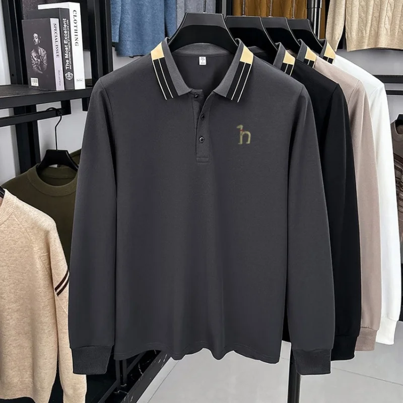 Original Design Herren-Poloshirt mit Revers, Herbst-Neuheit, Einfarbig Bedrucktes Langarm-T-Shirt, Hochwertige Business-Freizeitkleidung für Herren – Detail 4