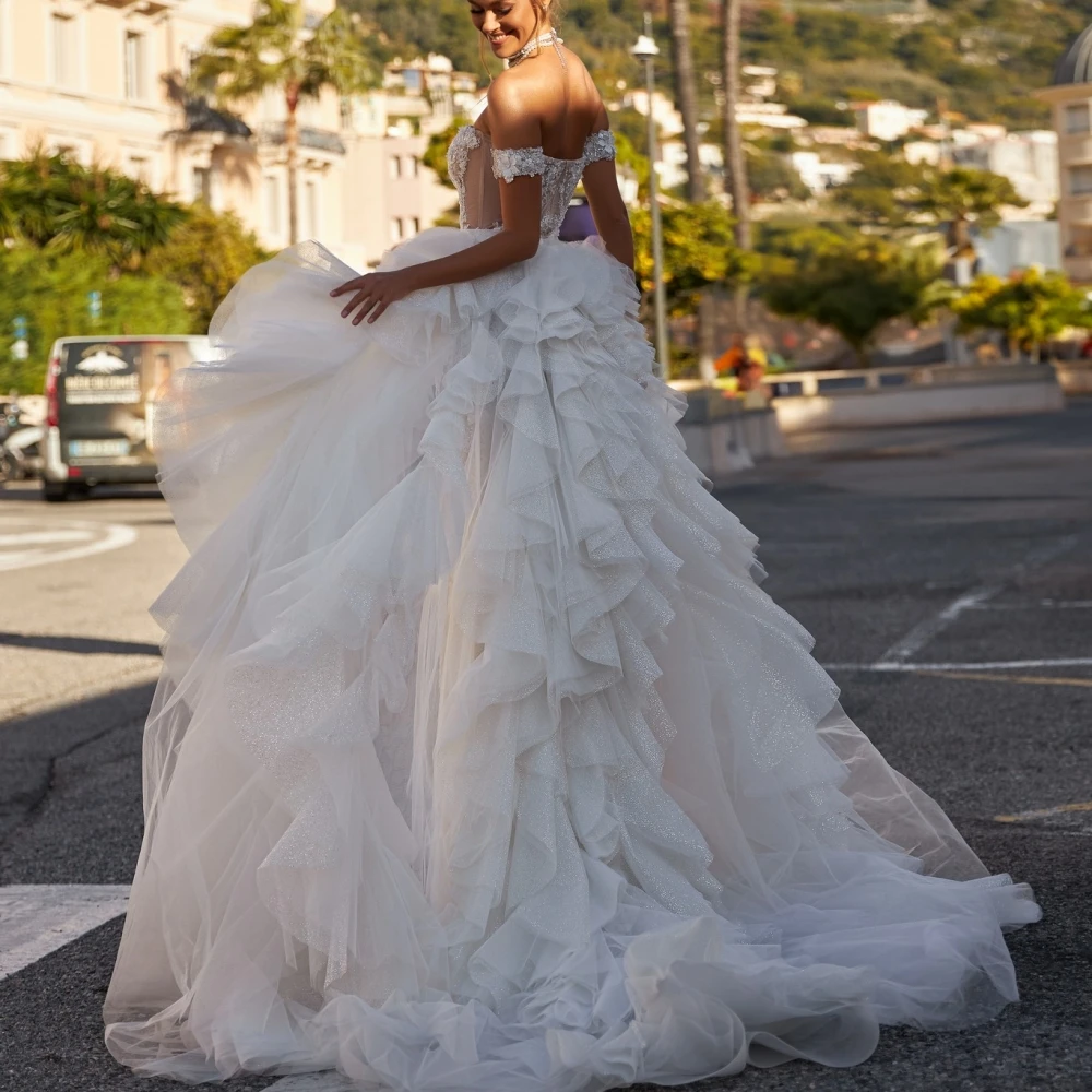 Vestido De novia con cuentas bordadas con purpurina, mangas De tren desmontables, bata De novia con pliegues y borlas exquisitas, bata De boda