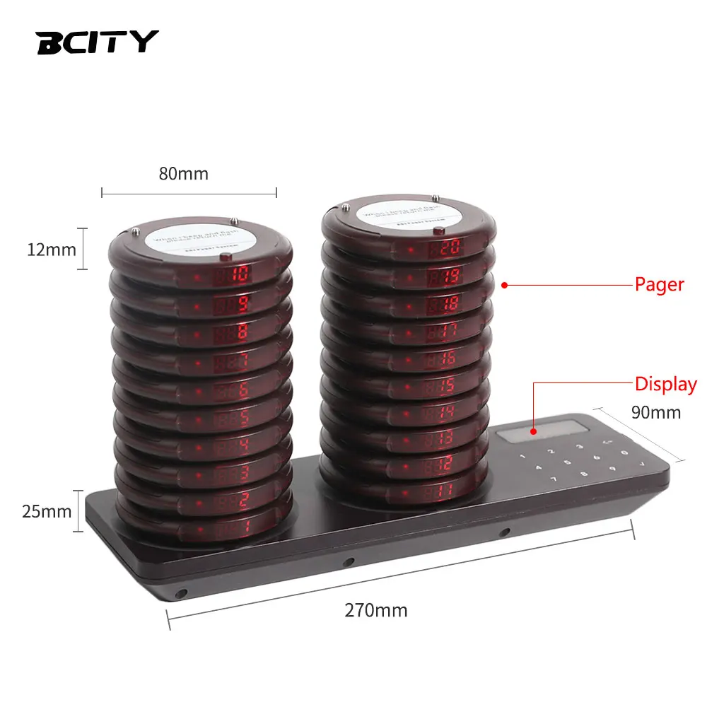 BCITY Wireless Food Paging System with 20 Receivers to Elevate Service Quality Dual Charging Base