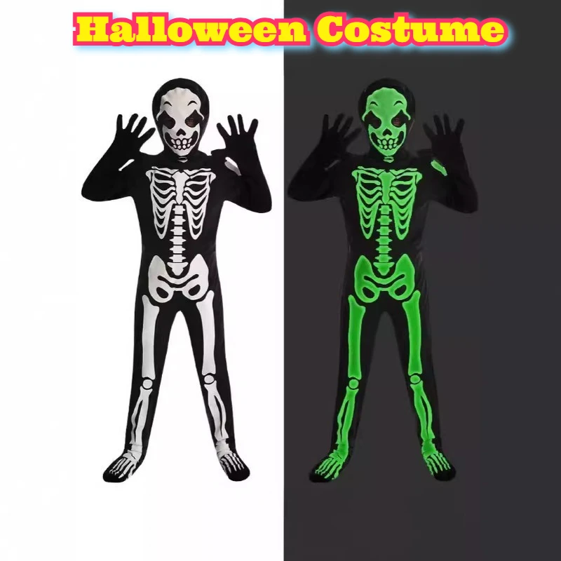 Costume d'halloween, combinaison squelette blanc, Costume de fête pour jeu de rôle Cosplay, vêtements effrayants en os fantôme, tenue complète du corps, robe fantaisie