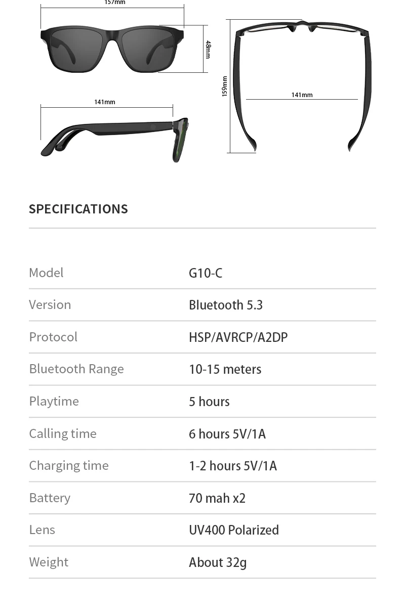 New Smart Glasses Wireless Bluetooth Hands-Free Talking Music Headset with Speaker Fashion Sunglasses Eyeglasses