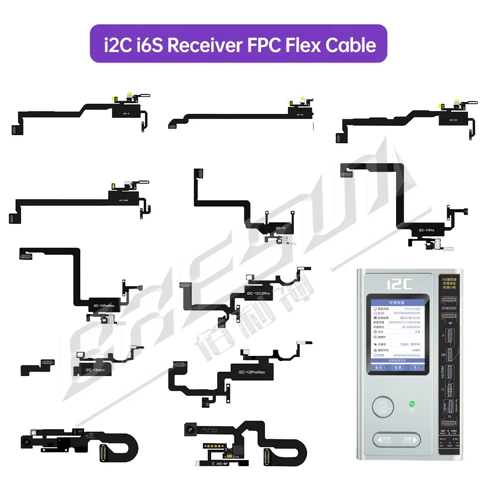 I2C I6S Earpiece Floodlight Flex Cable for Phone 8-12 Promax Earpiece Flex Original Color Truetone Functioin Repair Cable Set