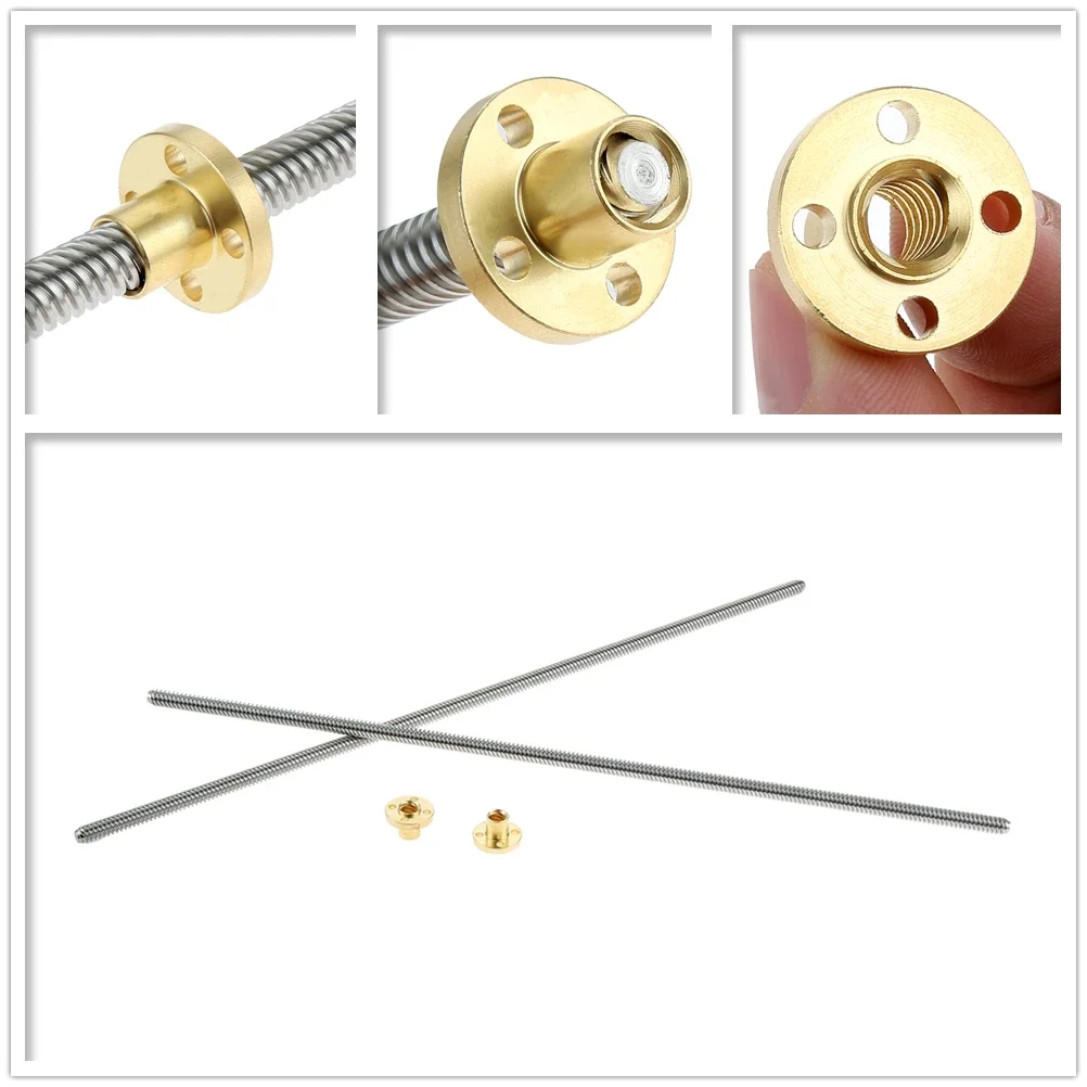 2pcs T8 Lead Screw with Brass Nuts 300/350/400/500mm Length Trapezoidal Rod for LCD DLP SLA 3D printer for Z axis CNC machine