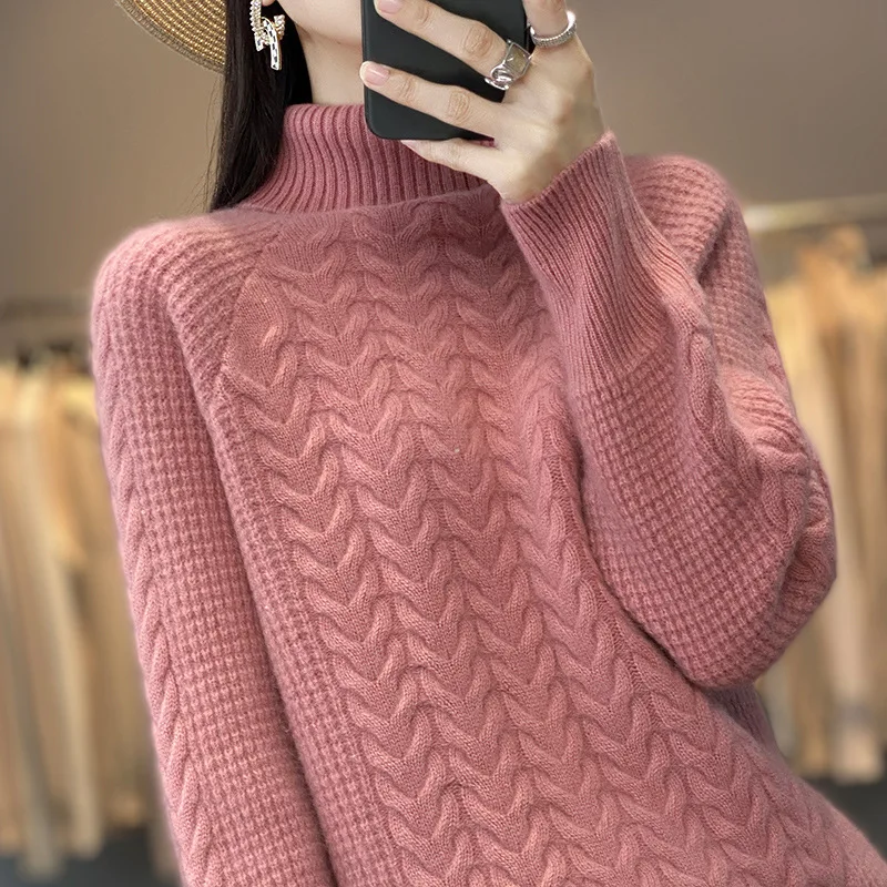 Женский свитер с высоким воротником, новинка 2025, осень-зима, пуловер с длинными рукавами, Femme, уличная одежда, повседневный кашемировый вязаный свитер, женский