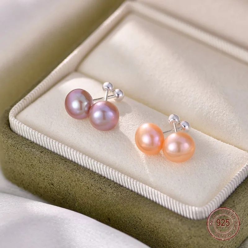 

Real 925 Sterling Silver Natural Baroque Pearl Stud Earrings for Women Chic Korean Minimalist Office Jewelry Accessories