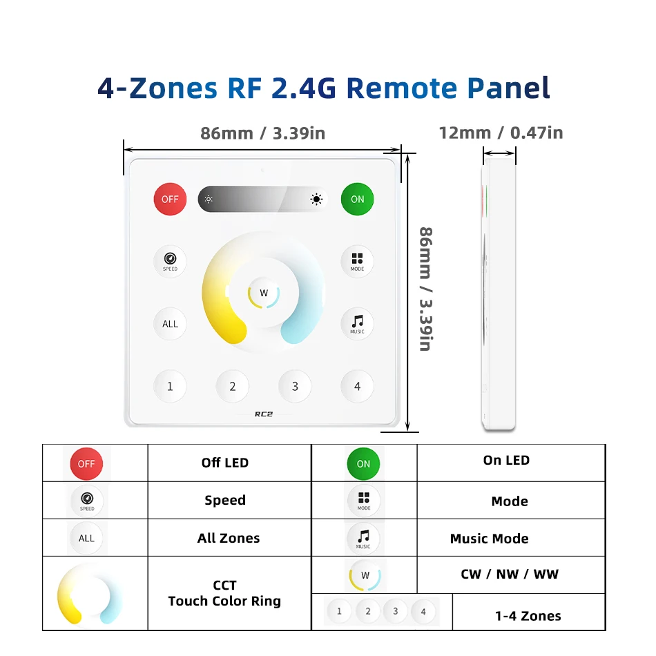 Smart SP637E SPI LED Controller DC 5V 12V 24V 600ICs indirizzabile Pixel Bluetooth Music Dimmer 2.4G RF pannello remoto Touch a 4 Zone