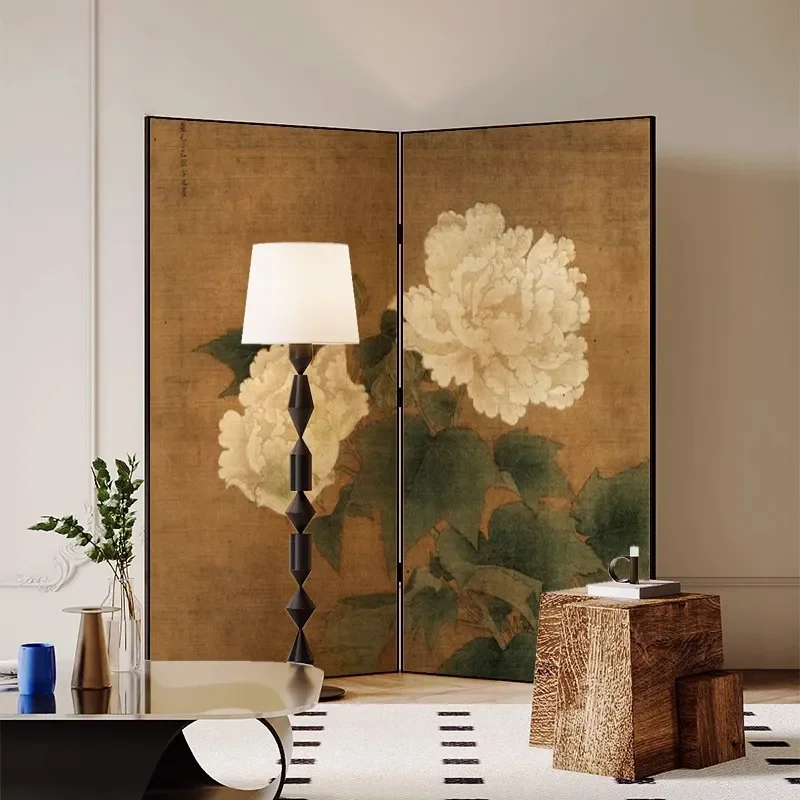 for Nordic Chinese Retro Peony Screen Partition Foldable Mobile Room Divider for Living Room Hotel Tea Room Office Simple