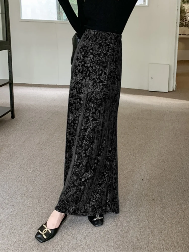 SMTHMA 2025 nouveau automne hiver 3D imprimé velours jupe pour les femmes taille haute minceur trompette sirène jupe longue