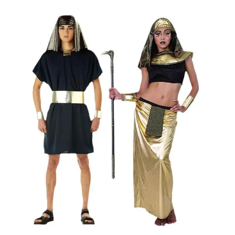 Kostium na Halloween dla dorosłych par, strój króla i królowej starożytnego Egiptu, kostium sceniczny, suknia wieczorowa damska, materiał PU, strój formalny do KTV