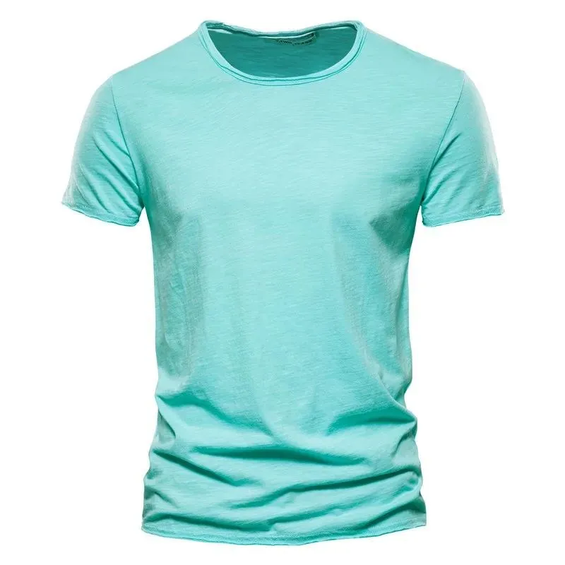 

Classic Men's Summer T-irt 00% Cotton Ultra Slim Fit Nine Sve Length Henry Collar Youth Trend Top Tees for Men