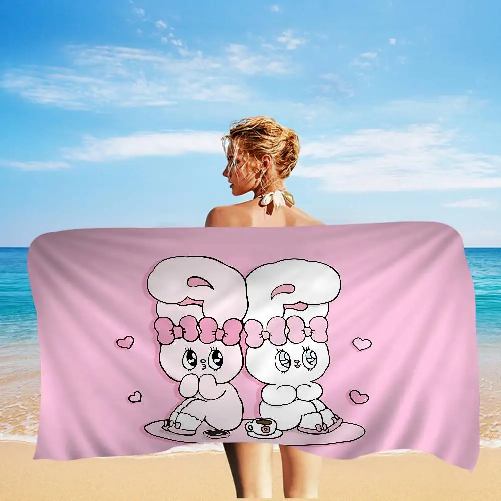 E-Esther Bunny Microfiber Beach Towel Absorbent Quick dry Soft Yoga Swimming Resort Mountain Climbing Towel