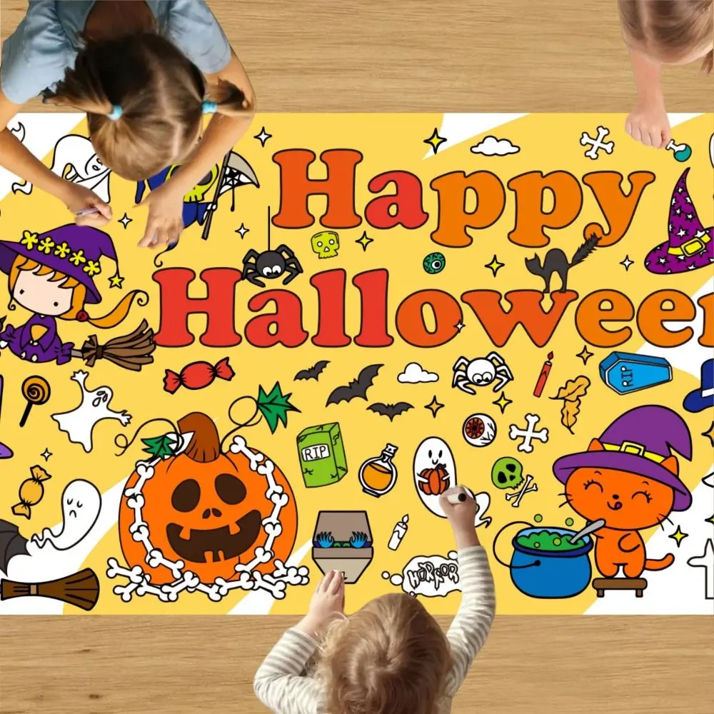 

Creative Halloween Graffiti Tablecloth Cartoon Handmade Large Coloring Posters 183x76cm Waterproof Children's Drawing Tablecloth