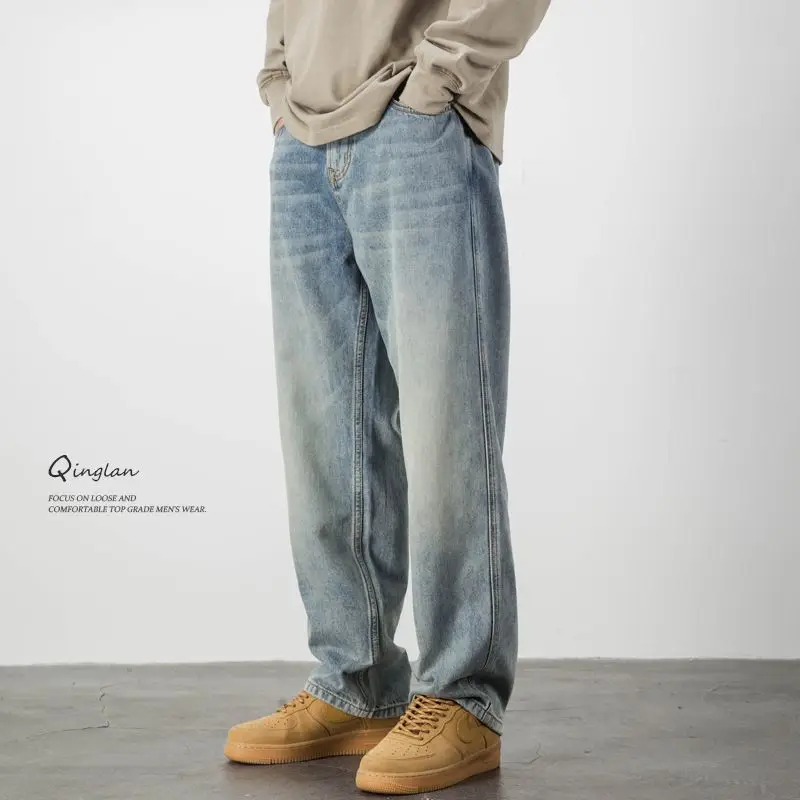 

Мужские свободные джинсы в американском стиле, повседневные, тонкие, прямого кроя, широкие, струящиеся, длинные летние брюки для молодежи, для повседневной носки