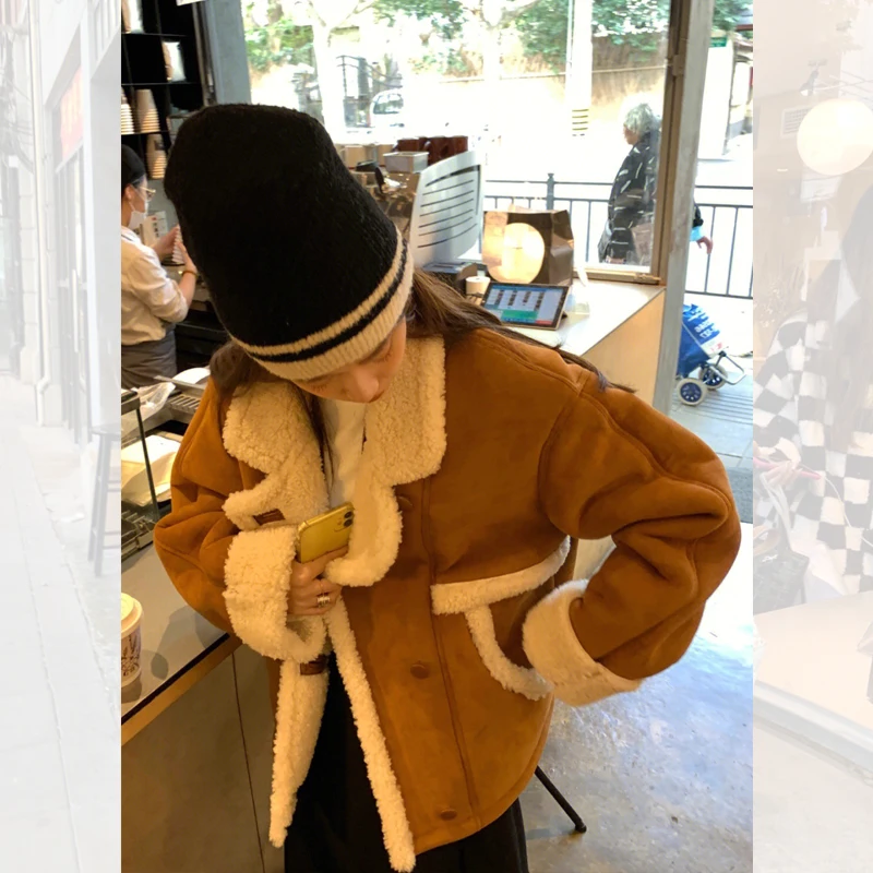 Damski płaszcz z futra jagnięcego, skóra owcza, jesień, luksusowy wygląd, kołnierz, zapinany na guziki, długi...