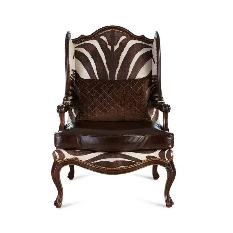Solid wood retro fabric tiger chair, single sofa European high back chair balcony bedroom leisure chair