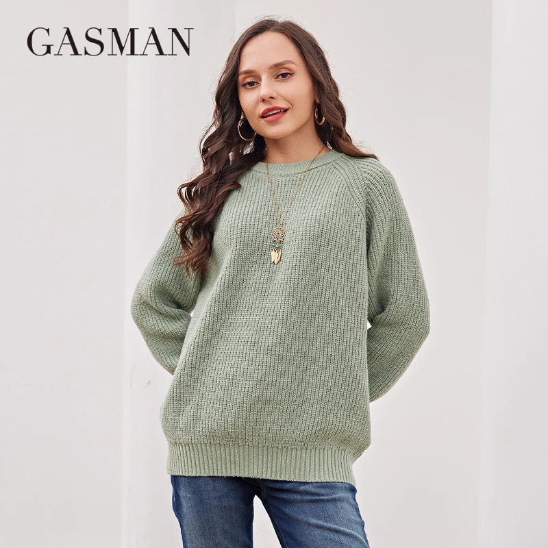 GASMAN 2023 Spring Women\'s Sweater Soft Skin-friendly Round Neck Top Fashion Short Slim High Quality Ladies Pullover AW005