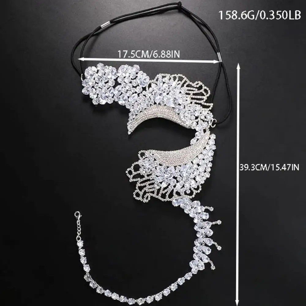 Exquisite Cubic Zirconia Mask Face Jewelry for Women Fashion 2024 Masquerade Elastic Rope Face Chain Halloween Accessories Party