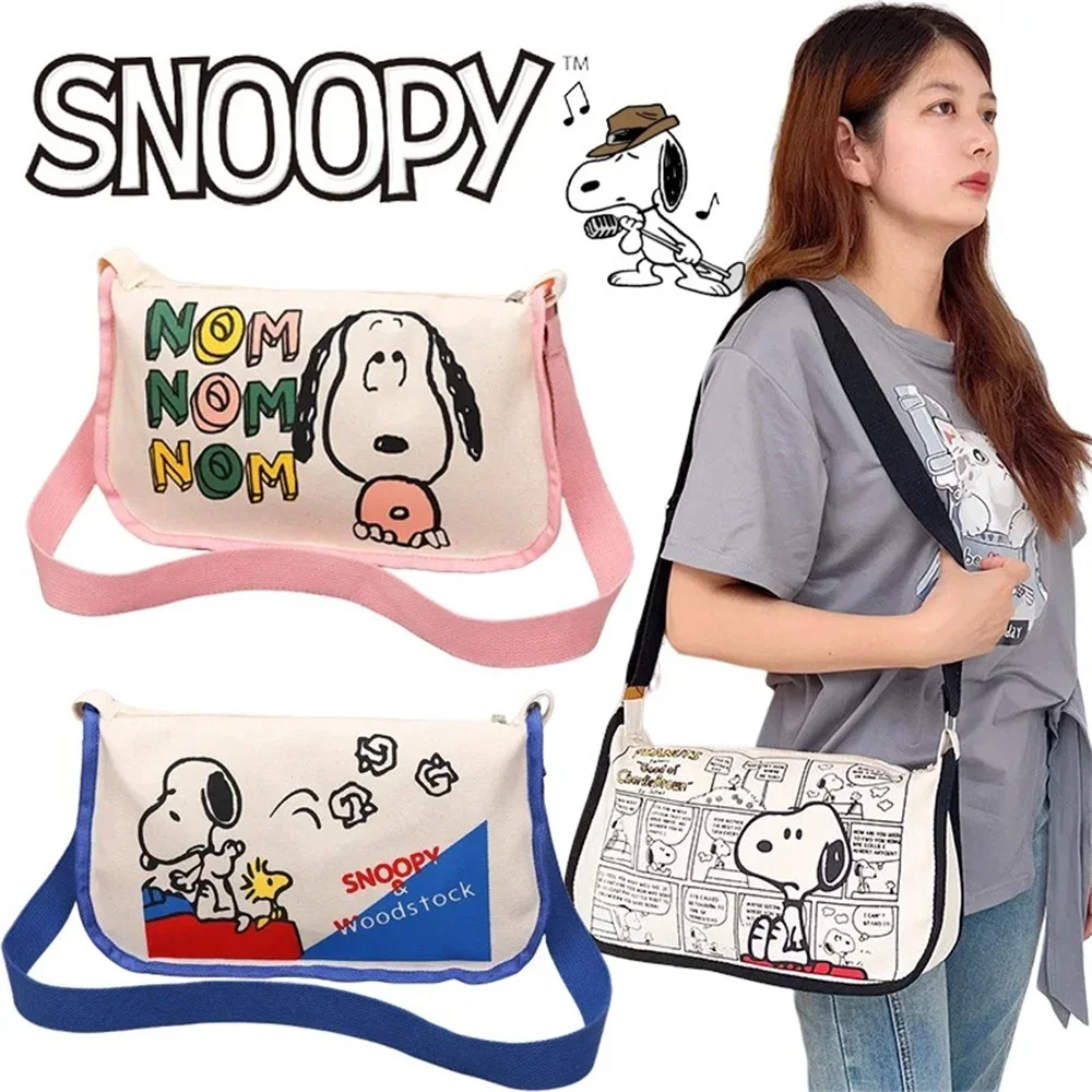 MINISO Peanut Snoopy Canvas Bag borsa di grande capacità borsa a tracolla con cerniera borsa a tracolla regolabile da donna