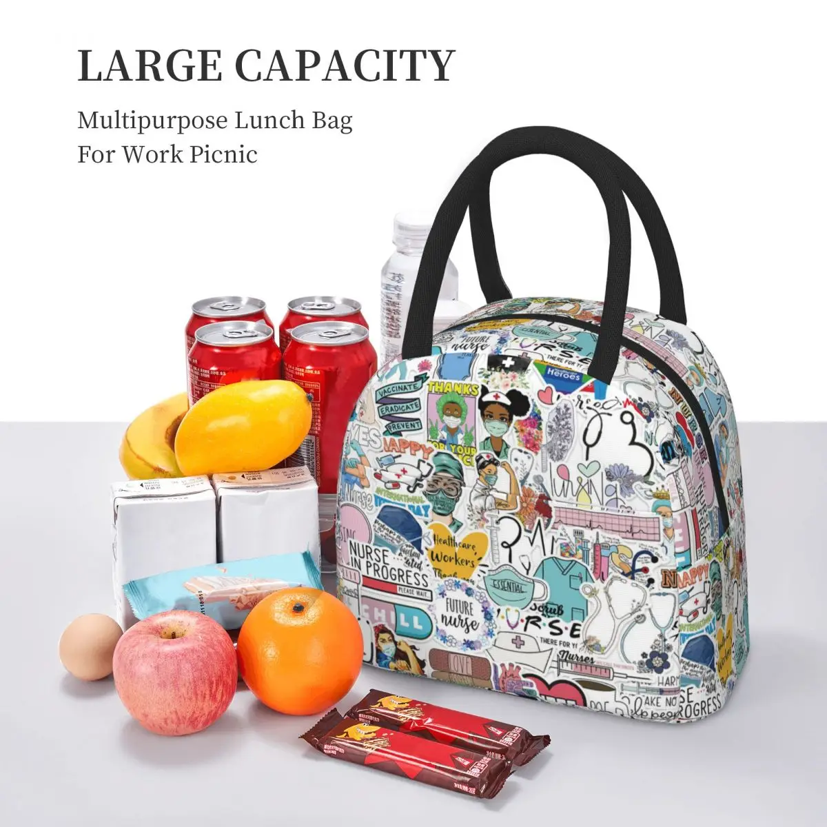 

Cute Doctors Nursing Nurse Insulated Lunch Bags Women Nurse Print Food Case Cooler Warm Bento Box for Kids Lunch Box for School