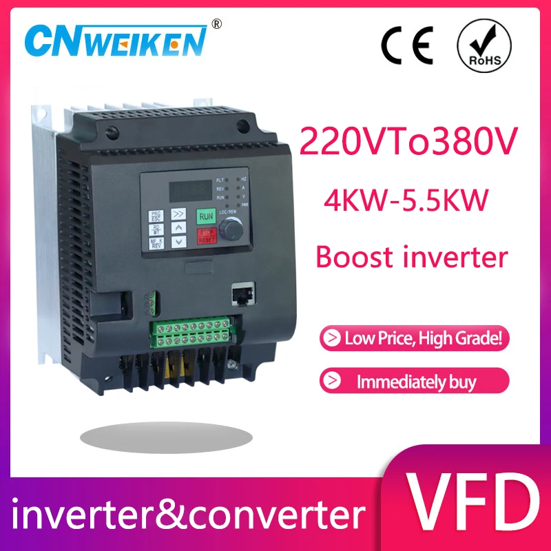 

220V to 380V 5.5KW VFD Inverters Converters Variable Frequency Driver Single Phase 220V to 3 Phase 380V Boost Converter Inverter
