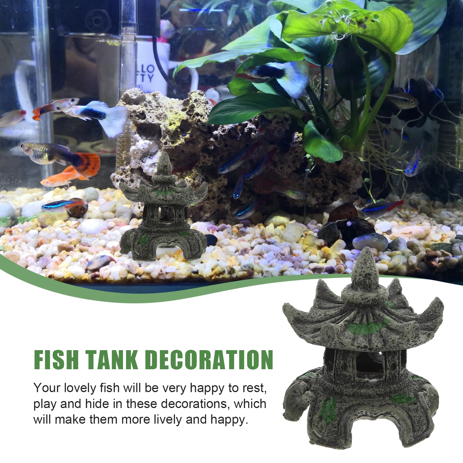 

1pcs Aquarium Cave Decor Fish Tank Decoration Resin Pavilion Large Hideout Shrimp Holiday Landscaping Accessories for Aquarium