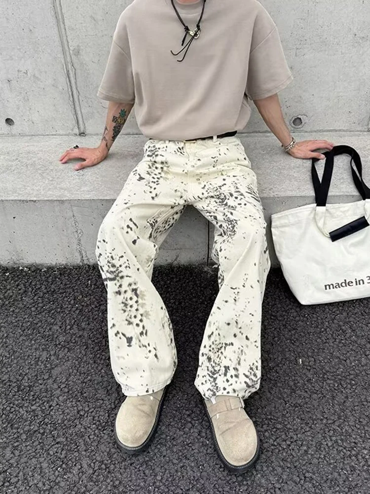Tall Men's Summer Thin Wide Leg Straight Jeans Leopard Print Casual Long Pants mid High Waist Denim Jeans Youth Trend Wear Re...
