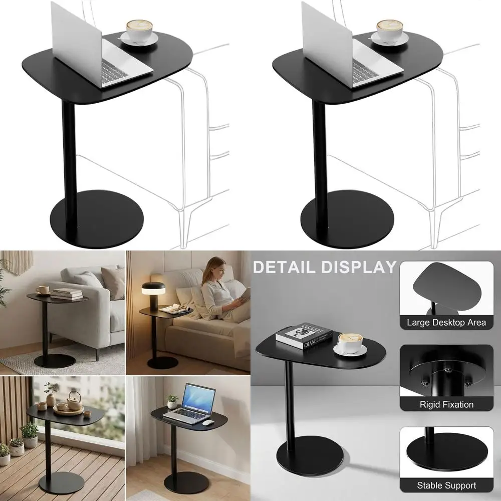 

Modern Metal C-Shaped Side Table - Slim Frame, Space-Saving, Ideal for Living Room, Bedroom, Small Spaces, Black, 27.6 Inch