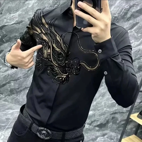 Spring Autumn Fashion Turn-down Collar Long Sleeve Printing Blouse Men\'s Clothing Casual All-match Button Korean Trend Shirts