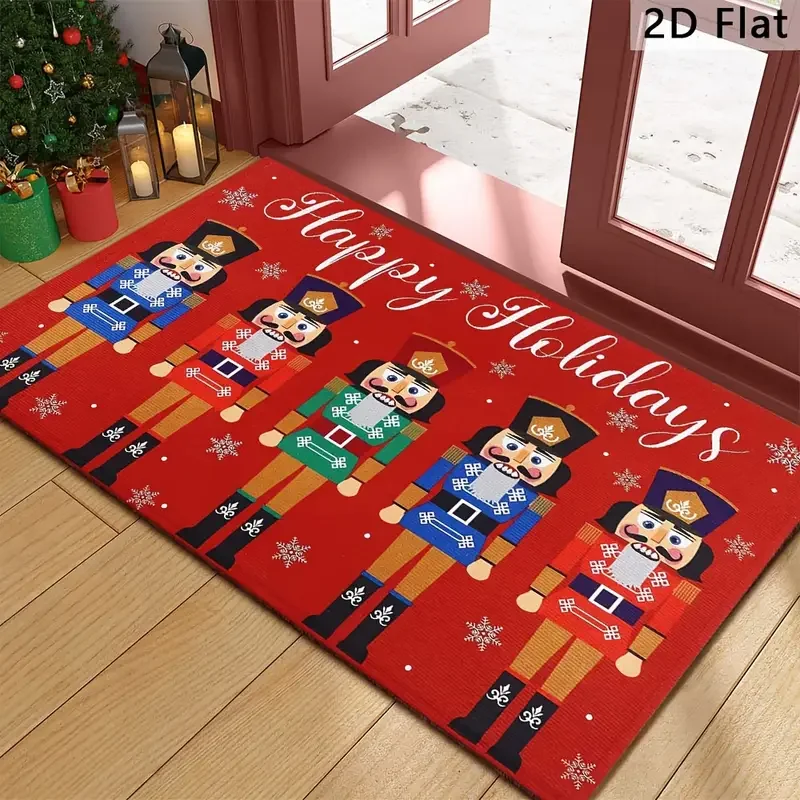 

VIKAMA Nutcracker Christmas Mat Happy Holidays Indoor-Outdoor Red Porch Carpet Home Decor For Winter Welcome Guests Doormats