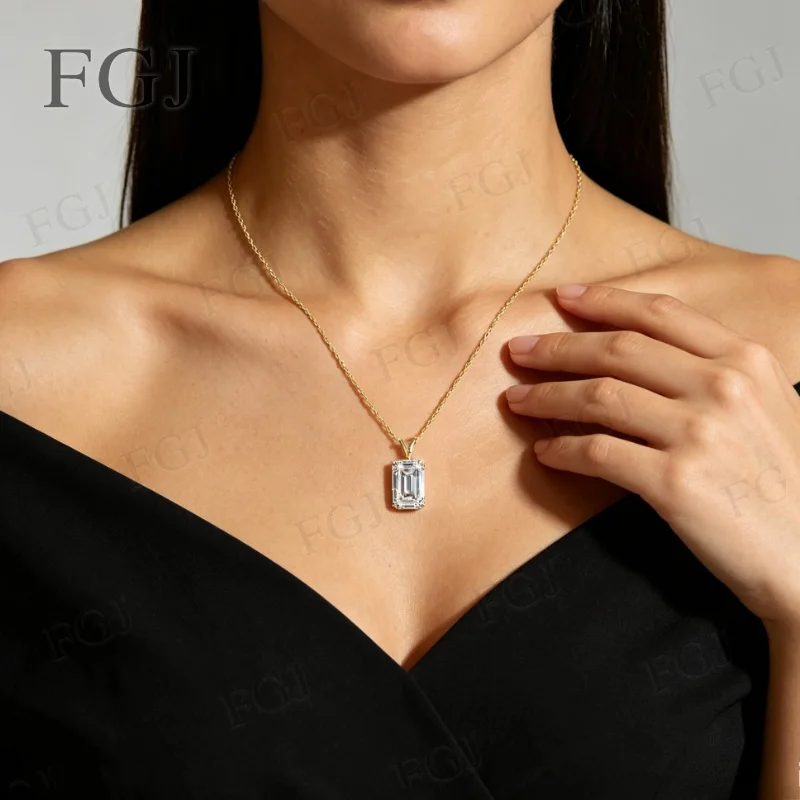 4CT Smaragdschliff Moissanit-Anhänger-Halskette für Damen, 925er Sterlingsilber mit 18K Goldplattierung, edler Schmuck, Hochzeitsgeschenk – Detail 18